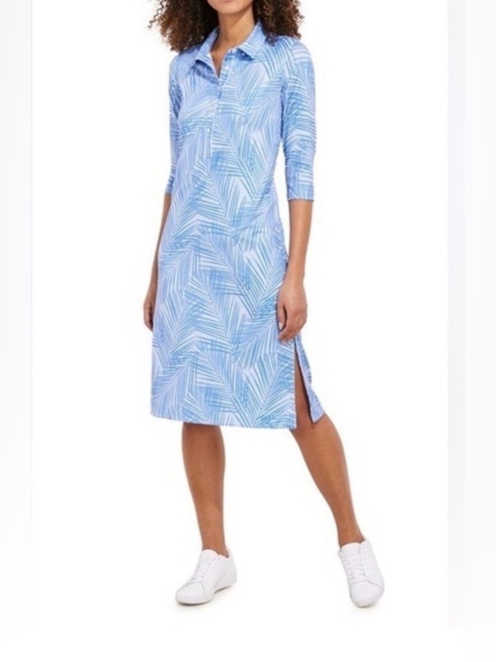 Vineyard Vines Sankaty Blue Palm Print Midi Shirt Dress L